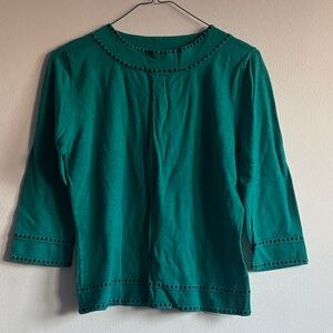 Dressbarn Teal Long Sleeve Top with Black Trim